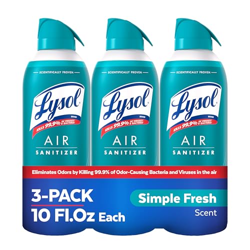 Lysol Air Sanitizer Spray with Odor Eliminator for Home & Office, Sanitizing Spray, Air Freshener Alternative, Simple Fresh Scent, 10 oz (Pack of 3)