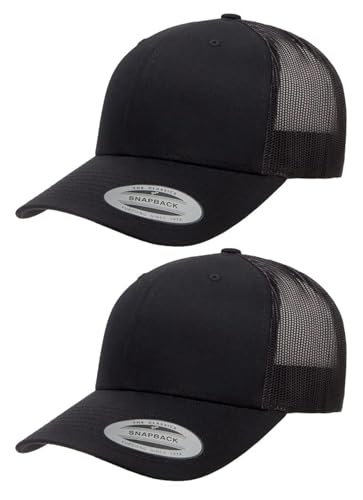 Yupoong Mens Yp Classics Retro Trucker Cap Hat, Black, One Size, 2 Pack