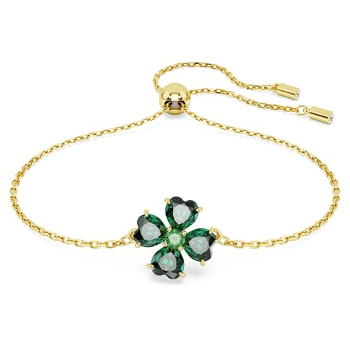 (-37%) Swarovski Idyllia Armband, Vergoldetes Damenarmband mit Glücksklee-Motiv und Strahlenden Grünen Swarovski Kristallen