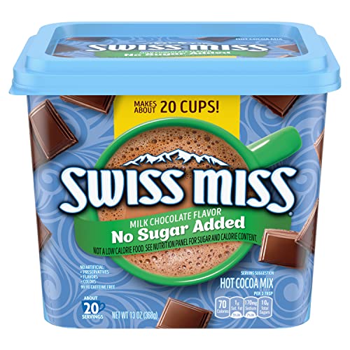 Swiss Miss Milk Chocolate Flavored No Sugar Added Hot Cocoa Mix, 13 oz. Canister