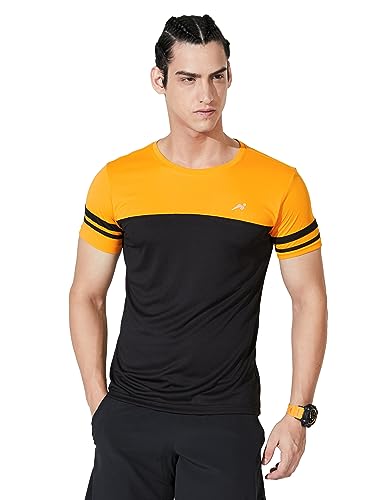 Amazon Brand - Symbol Men's Color Block Active Regular Fit Sports T-Shirt | Round Neck | Half Sleeve (Available in Plus Sizes)