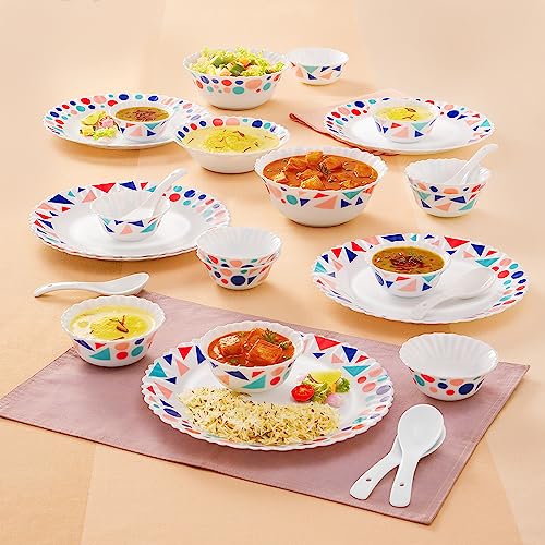 27pc Opalware Dinner Set | for Family of 6 | Microwave & Dishwasher Safe | Bone-Ash Free | Crockery Set for Dining & Gifting | Plates & Bowls (Speckle