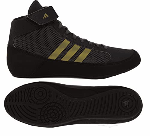 adidas Youth HVC 2 Wrestling Shoe, Black/Charcoal/Metallic Gold, 10
