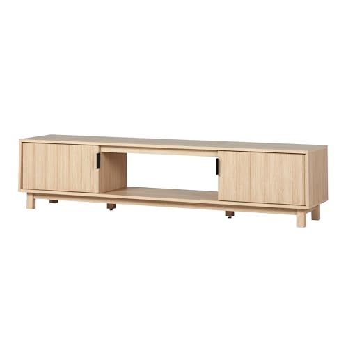 Walker Edison Arundo Fluted TV Stand for TVs up to 80 Inches, 70" TV Stand, Coastal Oak