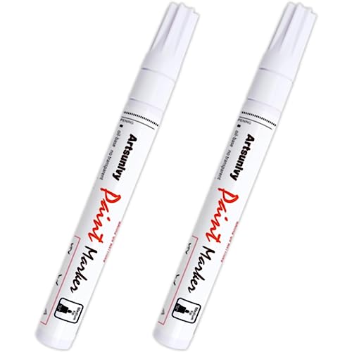 Artsunlvy White Paint Pens marking pens Permanent Markers - 2 Pack Oil Based Waterproof Markers for Tire, Rubber,Wood, Rocks, Metal, Canvas,Plastic, Dark Surface,Craft office Supplies,Medium Point