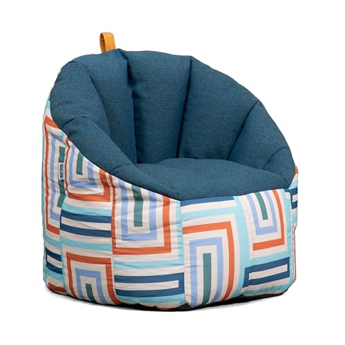 Big Joe Milano Patio Outdoor Weatherproof Bean Bag Chair, Lakeshore/Aqua Glass Block Intertwist/Sunmax, Weather Resistant UV-Protected Fabric, 2.5ft