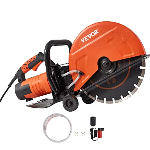 VEVOR Electric Concrete Saw, 14 in Circular Saw Cutter with 5 in Cutting Depth, Wet/Dry Disk Cutter Includes Water Line, Pump and Blade, for Stone, Brick, Porcelain, Concrete, 2600W Motor
