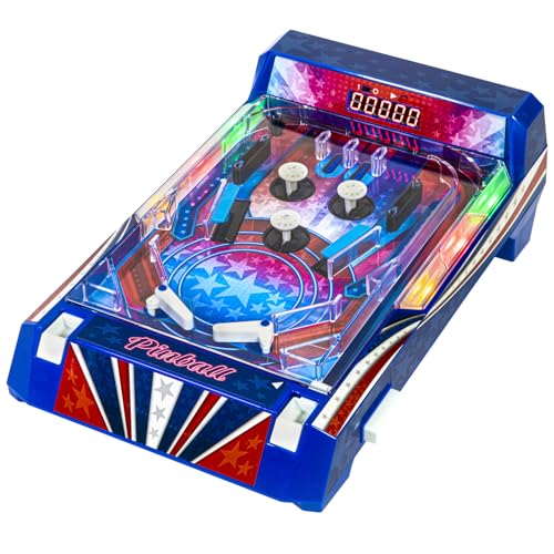 Merchant Ambassador Retro Arcade Electronic: Pinball - Tabletop Game, Vibrating Bumpers, LED Lights, Sound Effects, 1 Player, Ages 6+