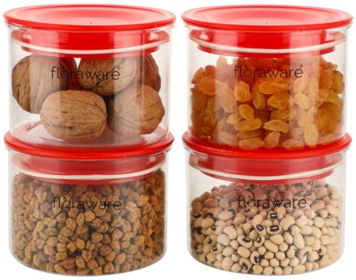 Floraware Plastic Air Tight BPA Free Round Push Multipurpose Matte Lid Containers Set for Kitchen Storage Organizer for Grains, Spices, Snacks Storage