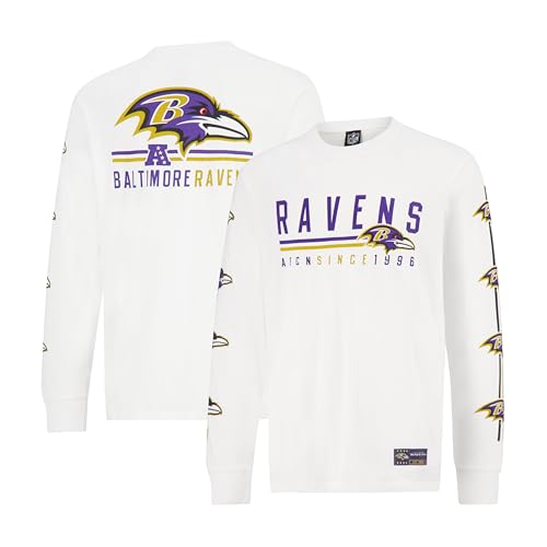 Ultra Game NFL Official Adults Super Soft Supreme Long Sleeve T-Shirt - Unisex, Baltimore Ravens, White Updated, Large
