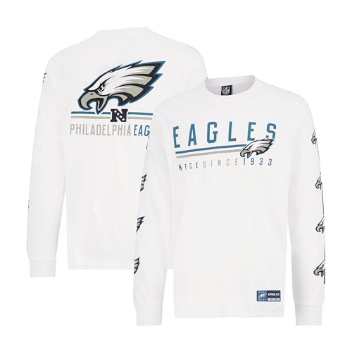 Ultra Game Men's Standard NFL Official Super Soft Supreme Long Sleeve T-Shirt, White Updated, X-Large