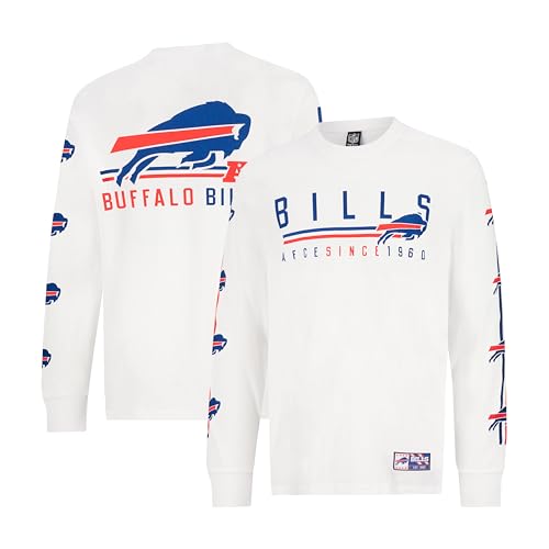 Ultra Game NFL Official Adults Super Soft Supreme Long Sleeve T-Shirt - Unisex, Buffalo Bills, White Updated, Large