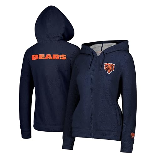 Ultra Game NFL Official Women's Full Zip Super Soft Sherpa Hoodie Sweatshirt Jacket - Warm Fleece Blend, Chicago Bears, Team Color Updated, Small