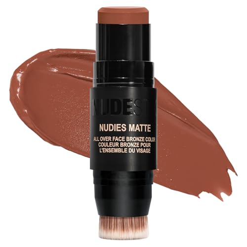Nudestix Nudies Bronze All Over Matte Bronzing Stick – 3-in-1 Cream Bronzer for Cheeks, Eyes & Lips with Built-In Brush | Natural Contour & Sun-Kissed Glow | Vegan, Long-Wear Makeup (Sunkissed)