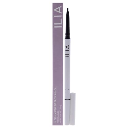 ILIA - In Full Micro-Tip Brow Pencil with Spoolie | Buildable Pigment, Fade-Resistant | Safe for Sensitive Eyes, Fragrance + Silicone-Free | Non-Toxic, Vegan, Cruelty-Free, Clean Makeup (Soft Black)