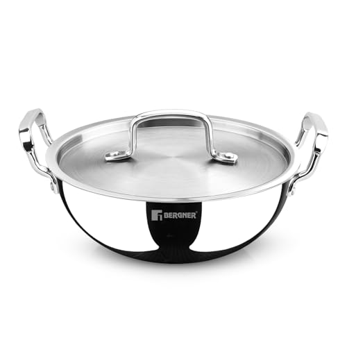 TriPro Triply Stainless Steel 30cm (5.2L) Deep Kadai with Stainless Steel Lid, Kadhai with Durable Stay Cool Handles, Consumes Less Oil, Healthy Cooki