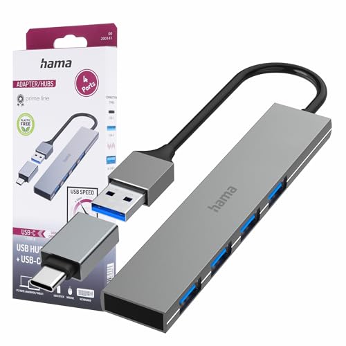 (-43%) Hama USB-Hub 4 Ports, USB-A, USB-C-Anschluss, Aluminium, Ultra Slim