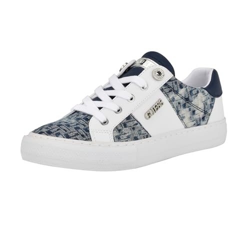 GUESS Women's Loven3 Sneaker, White/Blue 171, 8.5