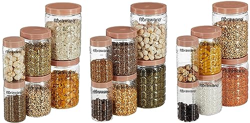 Floraware Jar Container, Set of 18 (6 pcs x 280 ml Each, 6 pcs x 500 ml Each, 6 pcs x 1000 ml), Kitchen Organiser, BPA Free, Stackable (Choco)