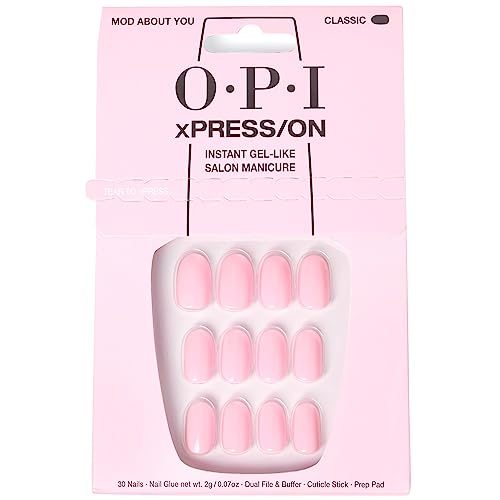 OPI xPRESS/ON Mod About You | Baby Pink Short Round Press On Nails | With Nail Glue | Long Lasting, Reusable, Non-damaging