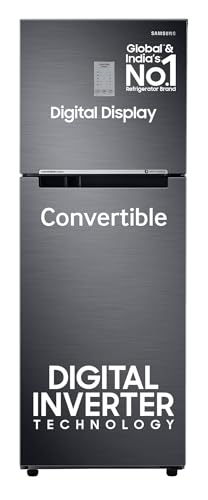 Samsung 236 L, 3 Star, Convertible, Digital Inverter with Display Frost Free Double Door Refrigerator (RT28C3733B1/HL, Black Matte/Black DOI)
