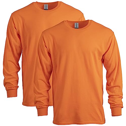 Gildan Heavy Cotton Long Sleeve T-Shirt, Style G5400, 2-Pack, Safety Orange, Large