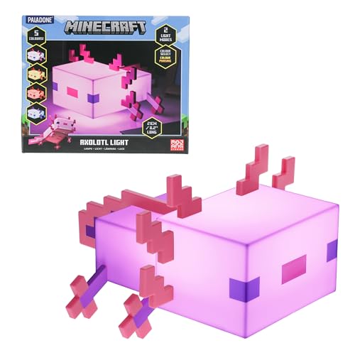 Paladone Minecraft Axolotl Light, Five Color Modes, Minecraft Lamp to Decorate Your Gaming Desk or Night Stand