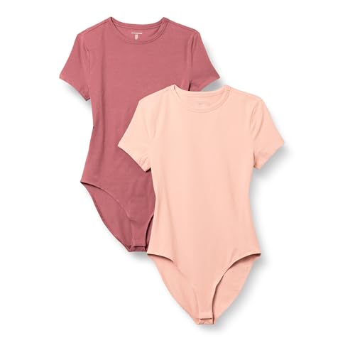 Amazon Essentials Women's Stretch Cotton Jersey Slim-Fit T-Shirt Bodysuit, Pack of 2, Dusty Rose/Plum, XX-Large