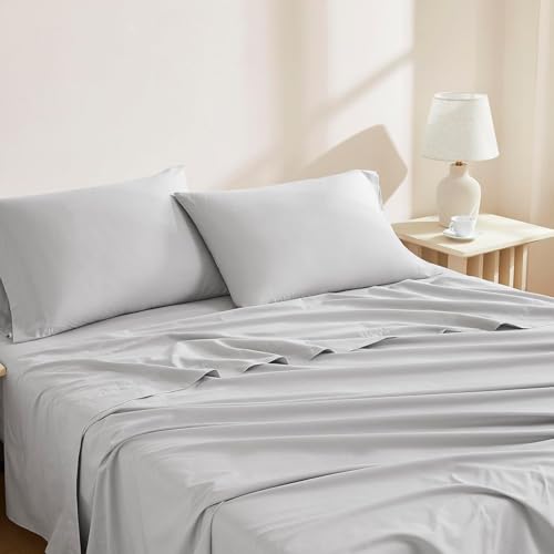 Linen Closet Luxury Cotton 144 Thread Count Organic Cotton 3-Piece Sheet Set,Twin, Light Grey