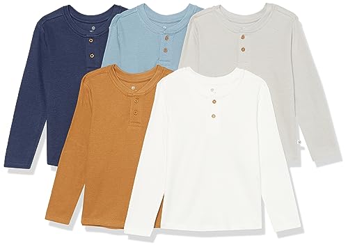 HonestBaby 5-Pack Waffle Henley Long Sleeve Shirts 100% Organic Cotton for Infant Baby and Toddler Boys, Unisex , Varsity Prep, 3T