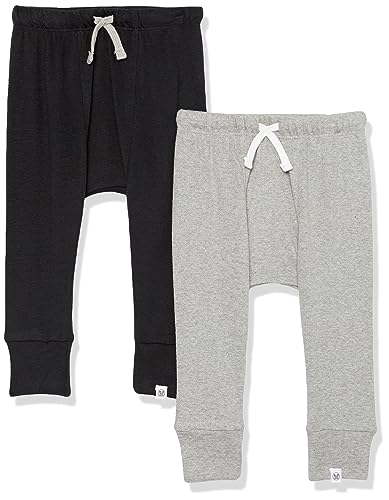 HonestBaby Multipack Honest Pants Joggers Pull on 100% Organic Cotton for Infant Baby and Toddler, Boys, Girls, Unisex, Heather Gray / Black, 12 Months