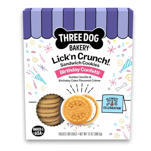 Three Dog Bakery Birthday Confetti Lick’n Crunch! - Dog Friendly Birthday Cookies, Cake-Flavored Dog Treats, Celebratory Cookie for Puppies