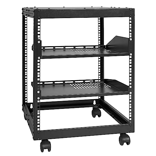 VEVOR 12U Open Frame Server Rack, 23-40 in Adjustable Depth, Free Standing or Wall Mount Network Server Rack, 4 Post AV Rack with Casters, Holds All Your Networking IT Equipment AV Gear Router Modem