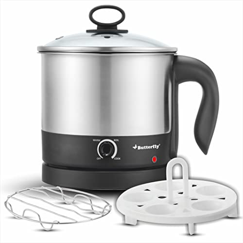 Butterfly Matchless Stainless Steel Multi Kettle 1.2 Litre | With Egg Rack, SS Stand | 600 Watts | For Hot Water, Tea, Coffee, Noodles, Egg Boiling, S