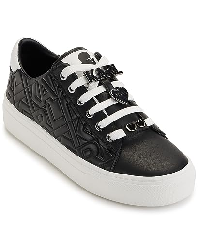 Karl Lagerfeld Paris Women's Cate Box Lace Up Sneaker with Pins, Black/Bright White, 6