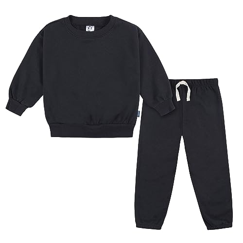 Gerber Baby Boys Toddler 2-Piece Fleece Sweatshirt and Jogger Set, Black Solid, 2T