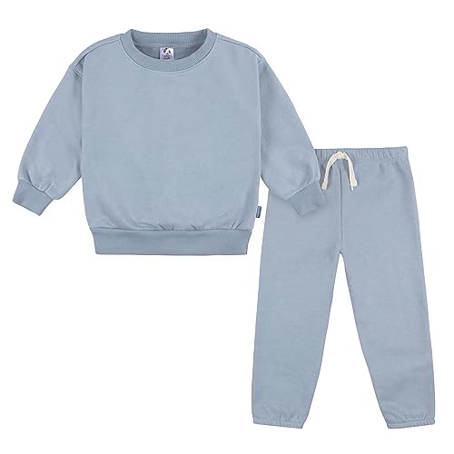 Gerber Baby Boys Toddler 2-Piece Fleece Sweatshirt and Jogger Set, Blue Solid, 3T