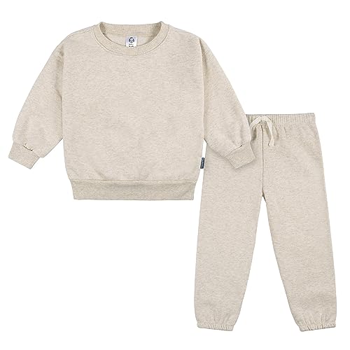 Gerber Baby Girls Toddler 2-Piece Fleece Sweatshirt and Jogger Set, Oatmeal Heather, 2T