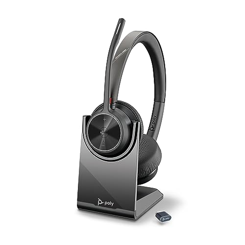 Poly Voyager 4320 UC Wireless Headset & Charge Stand - Noise-Canceling Wireless Headphones with Mic - Connect to PC via USB-C to USB-A Adapter, Cell Phone via Bluetooth, Microsoft Teams Certified