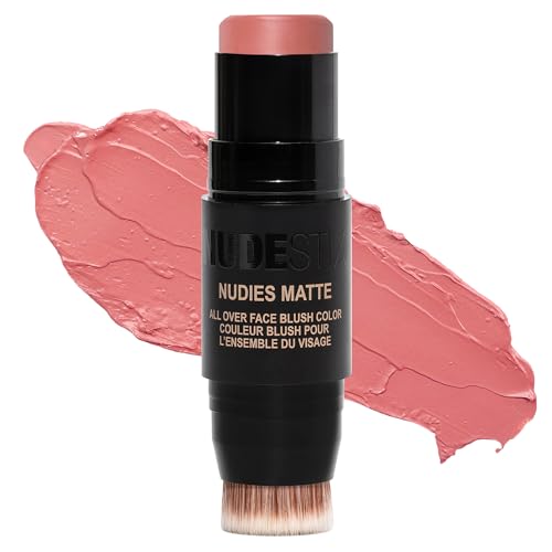 Nudestix Nudies Blush Stick – 3-in-1 Cream Blush for Cheeks, Eyes & Lips with Built-In Brush | Soft Matte Finish for a Natural Flush | Clean, Vegan & Travel-Friendly Makeup (Naughty N' Spice)