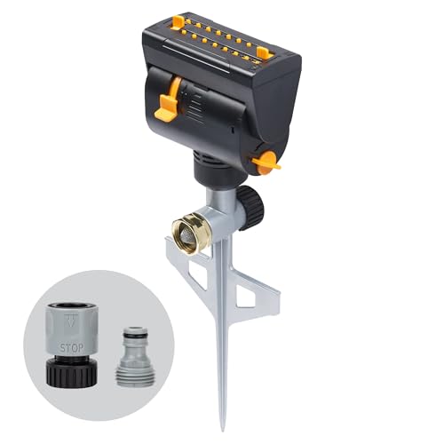 Melnor 65137AMZ MiniMax Turbo Oscillating Sprinkler on Step Spike, 4000 sq. ft., 4-Way Adjustable, Quick Connect Bundle, Yellow