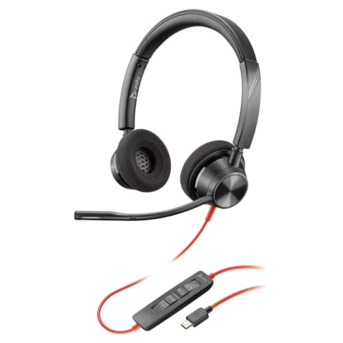 Poly Blackwire 3320 Wired Headset (Plantronics) – Flexible Microphone Boom – Hi-fi Stereo - Connect to PC/Mac via USB-C or USB-A - Works with Teams/Zoom - Amazon Exclusive