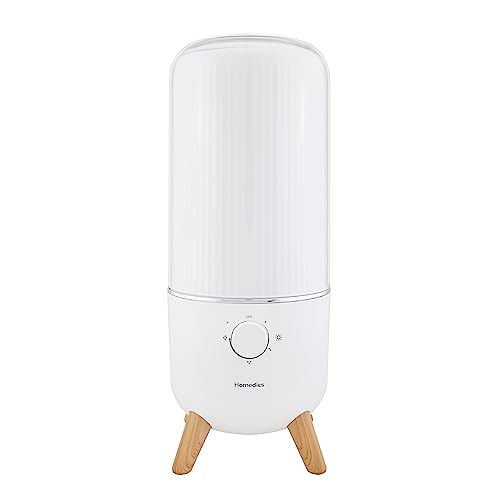 Homedics Ultrasonic Humidifier, Bedrooms and Home Offices, 0.97-Gallon Tank, 45-Hour Runtime, Visible Ultra-Quiet Cool Mist, Aromatherapy, Demineralization Cartridge, Night-Light, Auto-Off, White