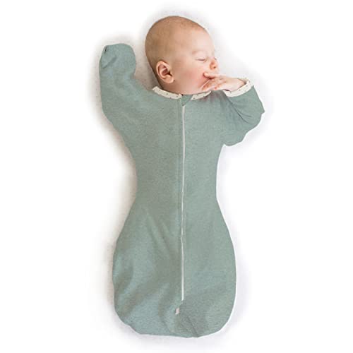 SwaddleDesigns Transitional Swaddle Sack, Arms Up Half-Length Sleeves & Mitten Cuffs, Swaddle for Newborn Transition to Baby Sleep Sack Wearable Blanket, Medium, 3-6 month, 14-21 lb, Heathered Jadeite