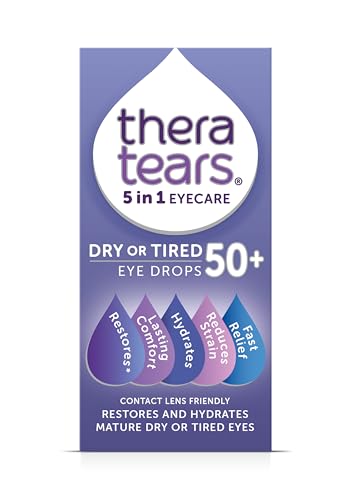 TheraTears® Dry or Tired Eye Drops 50+ | Restores and Hydrates Mature Dry or Tired Eyes | Contact Lens Friendly | Long-Lasting Relief | Preservative Free 5 in 1 Eye Care Drops | 10ml