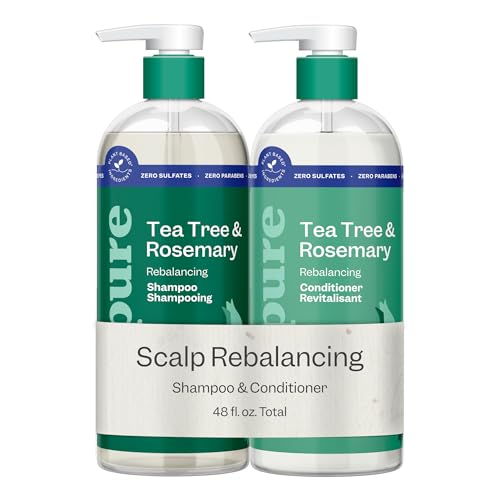 Renpure Tea Tree & Rosemary Shampoo & Conditioner Set, Plant Based - Refreshes & Rebalances Hair and Scalp - For Oily/Normal Hair - Tea Tree Leaf Oil, Rosemary Leaf Extract - 24 Fl Oz each, 2 Pack