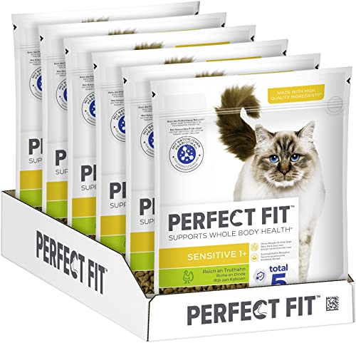 🔥 STARKER PREIS (-36%) PERFECT FIT Adult Trockenfutter für erwachsene, sensitive Katzen ab 1 Jahr - Truthahn, 750g (6 Beutel)