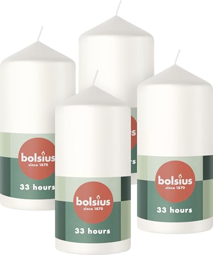 Bolsius Velas cilíndricas blancas 12 x 6 cm, pack de 4