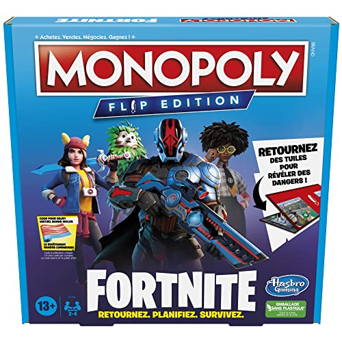 Monopoly Flip édition : Fortnite, Jeu de Plateau Monopoly inspiré du Jeu vidéo Fortnite, Jeux de Plateau pour Adolescents et Adultes