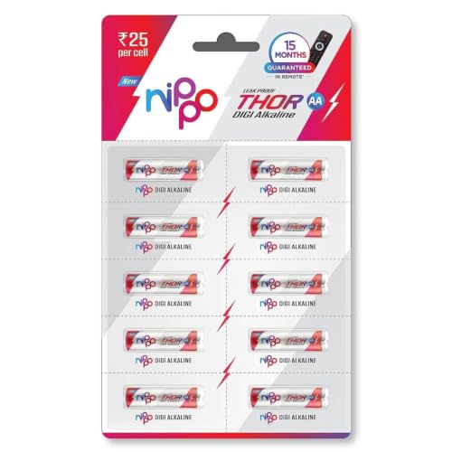 Nippo Thor Leakproof Alkaline AA Batteries 1.5V | Longer Lasting Batteries | Guaranteed 15 Months in Remote | Eco Friendly | Suited for All Types of M